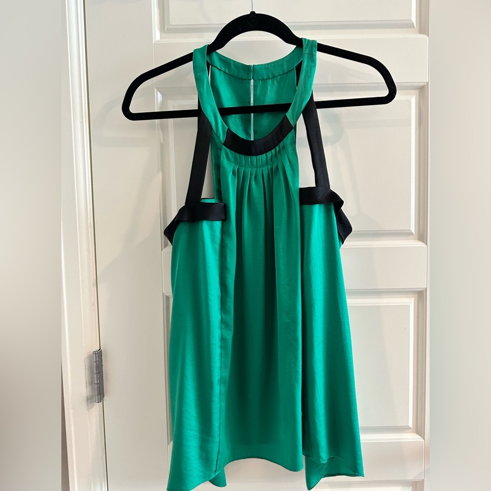 Emerald Green and black BCBG cutout halter top